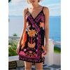 image:imageRoseSeek Womens Tropical Print Cami Dress Sleeveless Wrap V Neck Tie Knot Boho Short DressesBlack