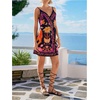 image:imageRoseSeek Womens Tropical Print Cami Dress Sleeveless Wrap V Neck Tie Knot Boho Short DressesBlack