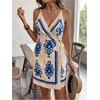 image:imageRoseSeek Womens Tropical Print Cami Dress Sleeveless Wrap V Neck Tie Knot Boho Short DressesBlue
