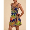 image:imageRoseSeek Womens Tropical Print Cami Dress Sleeveless Wrap V Neck Tie Knot Boho Short DressesBlue and Green
