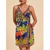 image:imageRoseSeek Womens Tropical Print Cami Dress Sleeveless Wrap V Neck Tie Knot Boho Short DressesBlue and Green