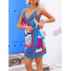 image:imageRoseSeek Womens Tropical Print Cami Dress Sleeveless Wrap V Neck Tie Knot Boho Short DressesBlue and Hot Pink