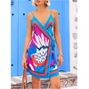 image:imageRoseSeek Womens Tropical Print Cami Dress Sleeveless Wrap V Neck Tie Knot Boho Short DressesBlue and Hot Pink