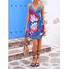 image:imageRoseSeek Womens Tropical Print Cami Dress Sleeveless Wrap V Neck Tie Knot Boho Short DressesBlue and Hot Pink