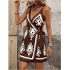 image:imageRoseSeek Womens Tropical Print Cami Dress Sleeveless Wrap V Neck Tie Knot Boho Short DressesBrown