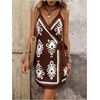 image:imageRoseSeek Womens Tropical Print Cami Dress Sleeveless Wrap V Neck Tie Knot Boho Short DressesBrown