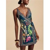 image:imageRoseSeek Womens Tropical Print Cami Dress Sleeveless Wrap V Neck Tie Knot Boho Short DressesDeep Blue