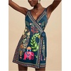image:imageRoseSeek Womens Tropical Print Cami Dress Sleeveless Wrap V Neck Tie Knot Boho Short DressesDeep Blue