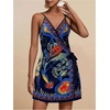image:imageRoseSeek Womens Tropical Print Cami Dress Sleeveless Wrap V Neck Tie Knot Boho Short DressesFloral Blue
