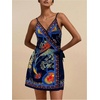 image:imageRoseSeek Womens Tropical Print Cami Dress Sleeveless Wrap V Neck Tie Knot Boho Short DressesFloral Blue