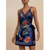 image:imageRoseSeek Womens Tropical Print Cami Dress Sleeveless Wrap V Neck Tie Knot Boho Short DressesFloral Blue