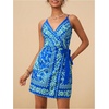 image:imageRoseSeek Womens Tropical Print Cami Dress Sleeveless Wrap V Neck Tie Knot Boho Short DressesFloral Blue Green