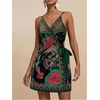 image:imageRoseSeek Womens Tropical Print Cami Dress Sleeveless Wrap V Neck Tie Knot Boho Short DressesGreen