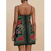 image:imageRoseSeek Womens Tropical Print Cami Dress Sleeveless Wrap V Neck Tie Knot Boho Short DressesGreen