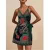 image:imageRoseSeek Womens Tropical Print Cami Dress Sleeveless Wrap V Neck Tie Knot Boho Short DressesGreen