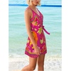 image:imageRoseSeek Womens Tropical Print Cami Dress Sleeveless Wrap V Neck Tie Knot Boho Short DressesHot Pink