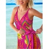 image:imageRoseSeek Womens Tropical Print Cami Dress Sleeveless Wrap V Neck Tie Knot Boho Short DressesHot Pink