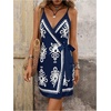 image:imageRoseSeek Womens Tropical Print Cami Dress Sleeveless Wrap V Neck Tie Knot Boho Short DressesMulti Blue