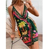 image:imageRoseSeek Womens Tropical Print Cami Dress Sleeveless Wrap V Neck Tie Knot Boho Short DressesMulticolor