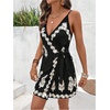 image:imageRoseSeek Womens Tropical Print Cami Dress Sleeveless Wrap V Neck Tie Knot Boho Short DressesMulticolor Black