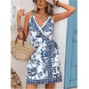 image:imageRoseSeek Womens Tropical Print Cami Dress Sleeveless Wrap V Neck Tie Knot Boho Short DressesMulticolor Blue