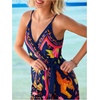 image:imageRoseSeek Womens Tropical Print Cami Dress Sleeveless Wrap V Neck Tie Knot Boho Short DressesMulticolor Mix