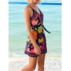 image:imageRoseSeek Womens Tropical Print Cami Dress Sleeveless Wrap V Neck Tie Knot Boho Short DressesMulticolor Mix