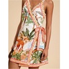 image:imageRoseSeek Womens Tropical Print Cami Dress Sleeveless Wrap V Neck Tie Knot Boho Short DressesMulticolor Orange