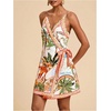 image:imageRoseSeek Womens Tropical Print Cami Dress Sleeveless Wrap V Neck Tie Knot Boho Short DressesMulticolor Orange