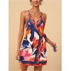 image:imageRoseSeek Womens Tropical Print Cami Dress Sleeveless Wrap V Neck Tie Knot Boho Short DressesMulticolor Red