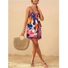 image:imageRoseSeek Womens Tropical Print Cami Dress Sleeveless Wrap V Neck Tie Knot Boho Short DressesMulticolor Red