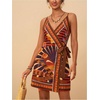 image:imageRoseSeek Womens Tropical Print Cami Dress Sleeveless Wrap V Neck Tie Knot Boho Short DressesOrange