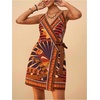 image:imageRoseSeek Womens Tropical Print Cami Dress Sleeveless Wrap V Neck Tie Knot Boho Short DressesOrange