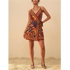 image:imageRoseSeek Womens Tropical Print Cami Dress Sleeveless Wrap V Neck Tie Knot Boho Short DressesOrange