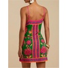 image:imageRoseSeek Womens Tropical Print Cami Dress Sleeveless Wrap V Neck Tie Knot Boho Short DressesPink and Green