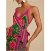 image:imageRoseSeek Womens Tropical Print Cami Dress Sleeveless Wrap V Neck Tie Knot Boho Short DressesPink and Green