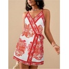 image:imageRoseSeek Womens Tropical Print Cami Dress Sleeveless Wrap V Neck Tie Knot Boho Short DressesRed