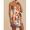 image:imageRoseSeek Womens Tropical Print Cami Dress Sleeveless Wrap V Neck Tie Knot Boho Short DressesWhite and Brown