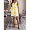 image:imageRoseSeek Womens Tropical Print Cami Dress Sleeveless Wrap V Neck Tie Knot Boho Short DressesWhite and Yellow