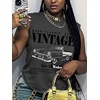 image:imageRoseSeek Womens Vintage Graphic Car Print Summer Tank Top  Crewneck Sleeveless Tops StreetwearCar Grey