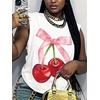 image:imageRoseSeek Womens Vintage Graphic Car Print Summer Tank Top  Crewneck Sleeveless Tops StreetwearRed Cherry White