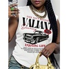 image:imageRoseSeek Womens Vintage Graphic Car Print Summer Tank Top  Crewneck Sleeveless Tops StreetwearWhite and Black