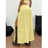 image:imageRoseSeek Womens Western Boho Lace Maxi Skirt Low Rise High Slit Flowy Country Cowgirl Skirts Trendy OutfitsLight Yellow