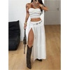 image:imageRoseSeek Womens Western Boho Lace Maxi Skirt Low Rise High Slit Flowy Country Cowgirl Skirts Trendy OutfitsSolid White