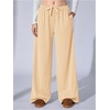 image:imageRoseSeek Womens Wide Leg Ribbed Knit Pants Drawstring Waist Low Rise Casual Long TrousersApricot Beige