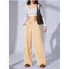 image:imageRoseSeek Womens Wide Leg Ribbed Knit Pants Drawstring Waist Low Rise Casual Long TrousersApricot Beige