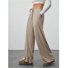 image:imageRoseSeek Womens Wide Leg Ribbed Knit Pants Drawstring Waist Low Rise Casual Long TrousersBrown