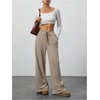 image:imageRoseSeek Womens Wide Leg Ribbed Knit Pants Drawstring Waist Low Rise Casual Long TrousersBrown