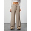 image:imageRoseSeek Womens Wide Leg Ribbed Knit Pants Drawstring Waist Low Rise Casual Long TrousersBrown