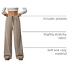 image:imageRoseSeek Womens Wide Leg Ribbed Knit Pants Drawstring Waist Low Rise Casual Long TrousersBrown